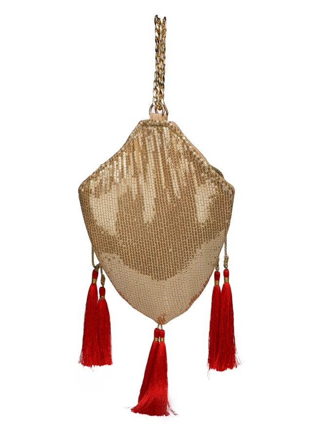 ATHZ Ethnic Handbags for Women Golden Sequin Work potli bags Having Golden Chain Handle Handcrafted bags and purses - Image 2